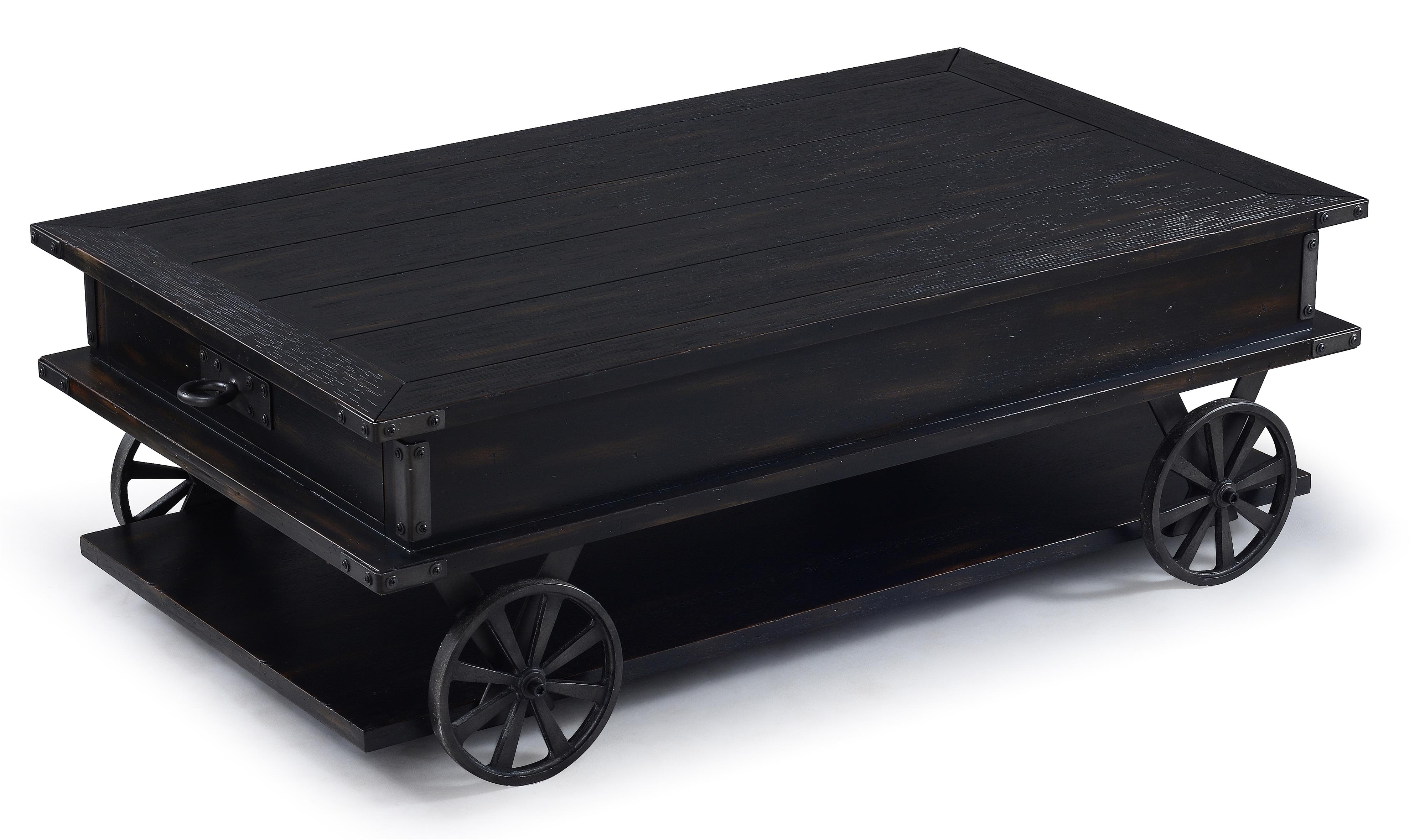 Magnussen Home Sheffield Rustic Rectangular Cocktail Table with Two Drawers and Casters Howell